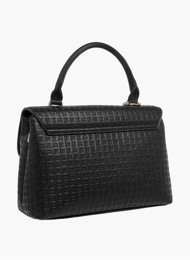 Flora Bella By Shoexpress Monogram Embossed Satchel Bag with Flap Closure and Detachable Strap  - Image 3