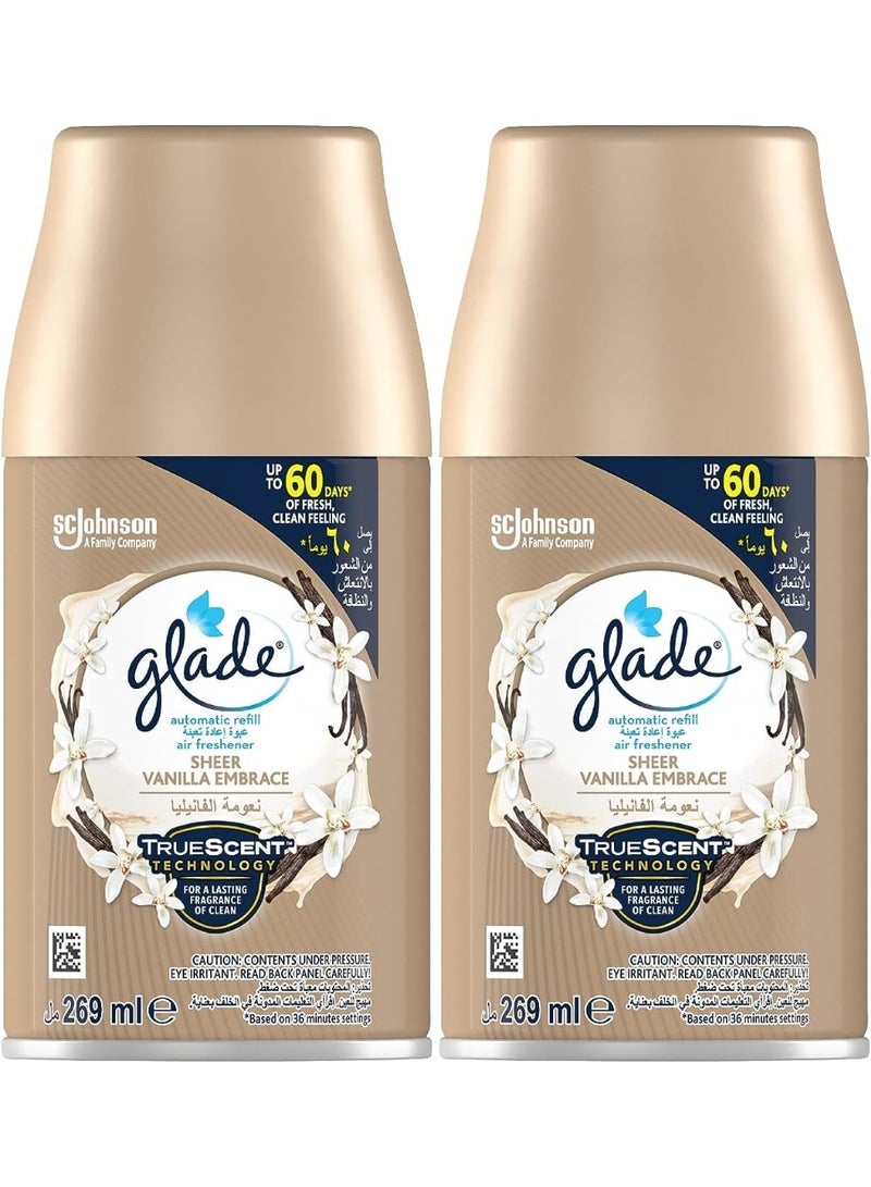 Glade Glade Automatic Spray Refill Sheer Vanilla Embrace Air Freshener, Automatic Odour Eliminator, Fits Glade Dispenser, Up to 60 Days of Freshness, 2 x 269ml - Image 1