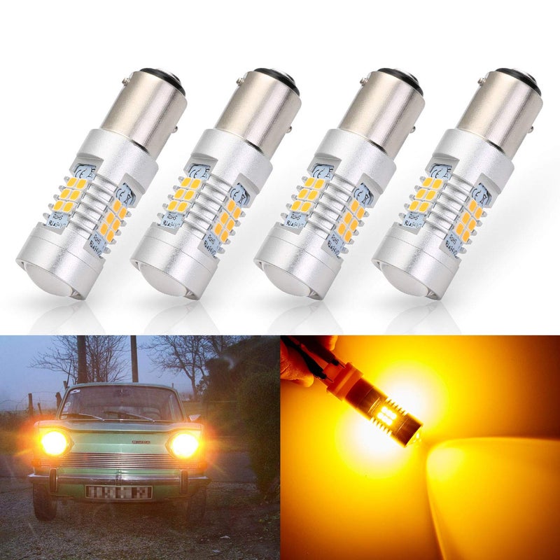 Antline Extremely Bright 1157 1157NA 2057 2357 7528 2357A BAY15D 21SMD 2835 Chipsets 1260 Lumens LED Bulb Replacement Amber Yellow for Car Turn Signal Blinker Side Marker Lights Bulbs Pack of 4