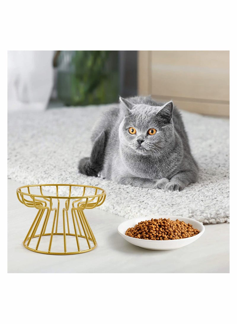 Elevated Ceramic Pet Bowl with Stand for Cats and Puppies Stylish Gold Design Perfect for Home Feeding - Image 2