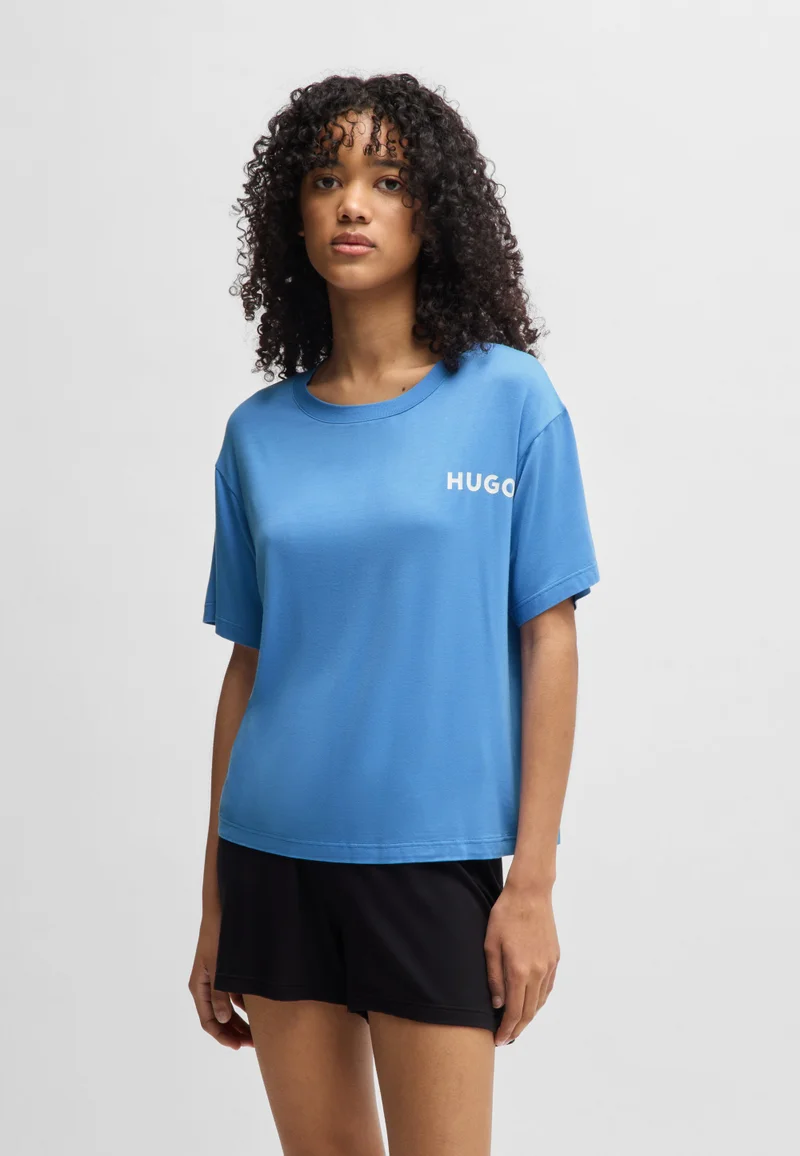 Relaxed-fit stretch-jersey pyjama T-shirt with contrast logo