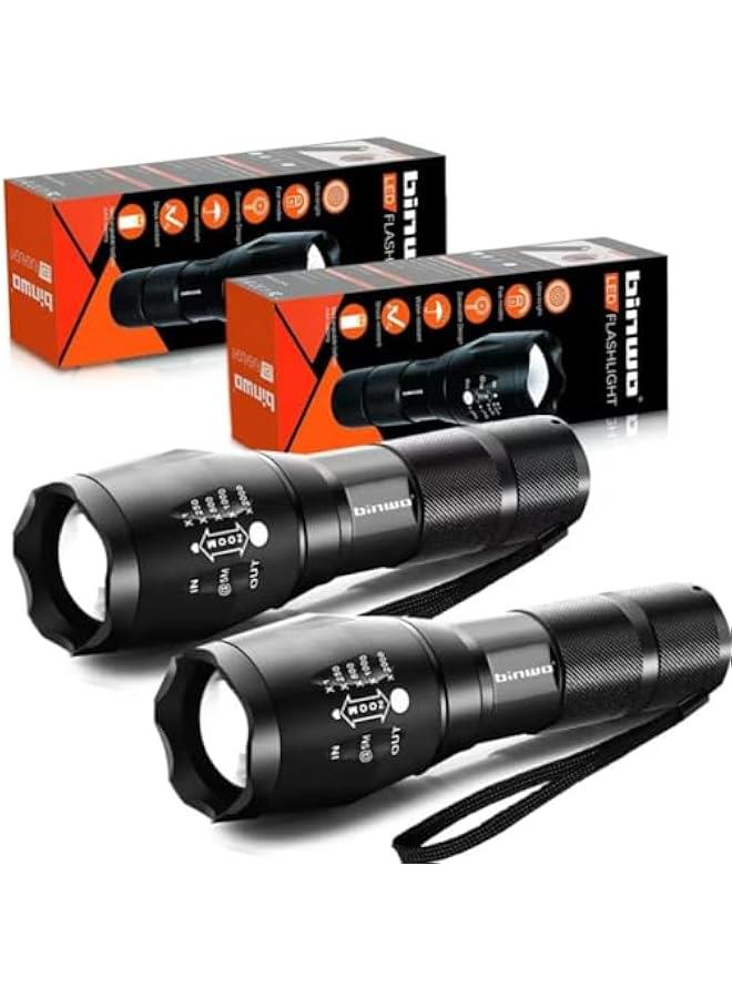 Powerful 3000 Lumens 2-Pack Tactical Waterproof Zoomable LED Flashlight with 5 Modes Metal Pocket Flashlights - Image 1