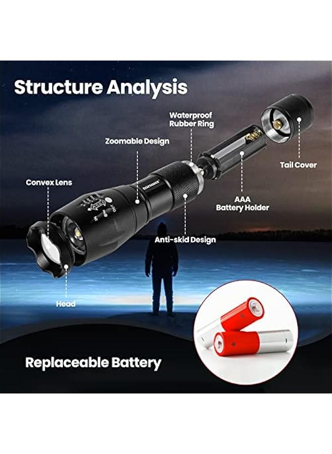 Powerful 3000 Lumens 2-Pack Tactical Waterproof Zoomable LED Flashlight with 5 Modes Metal Pocket Flashlights - Image 3