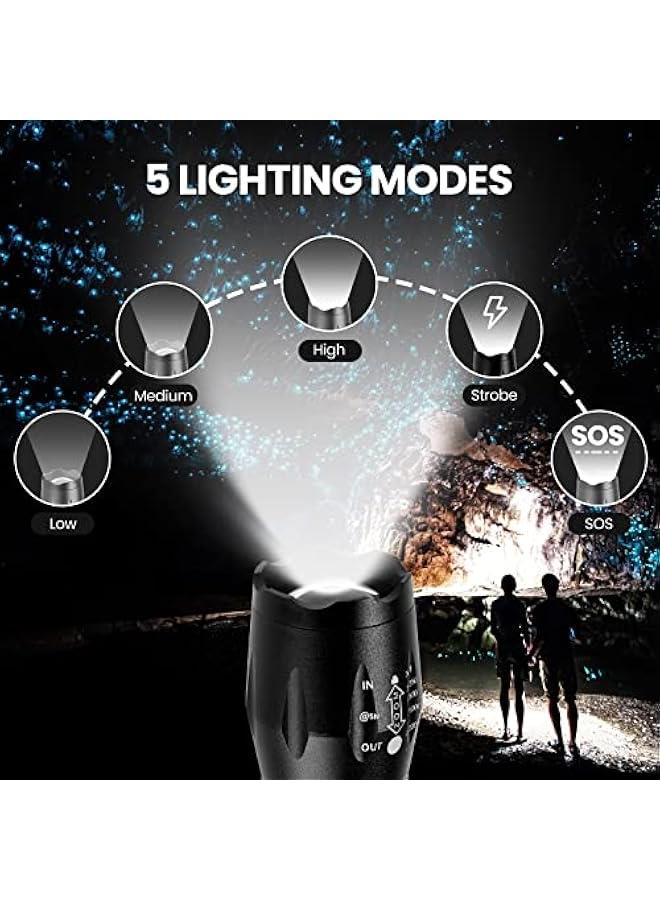 Powerful 3000 Lumens 2-Pack Tactical Waterproof Zoomable LED Flashlight with 5 Modes Metal Pocket Flashlights - Image 4