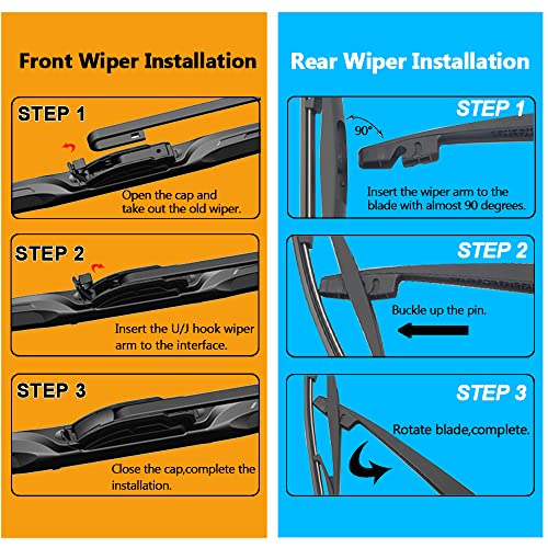 AUTOBOO 24"+18" Windshield Wipers with 12" Rear Wiper Blade Replacement for Nissan Pathfinder 2005-2012, Nissan Xterra 2005-2015 -Original Factory Quality (Pack of 3) - Image 4