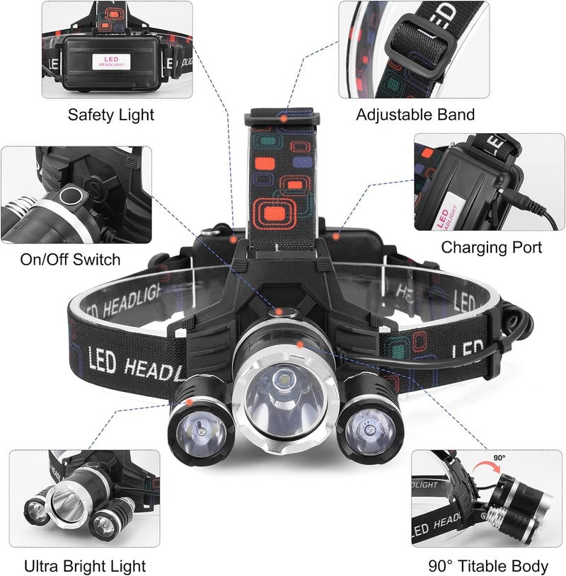 BROCCOLIN Headlamp Flashlight Rechargeable LED Headlamps 230° Wide Beam, Motion Sensor Lightweight Waterproof Ultra Bright Head Torch for Running Dry Camping Fishing Hiking Emergency (3 Light oreng) - Image 2