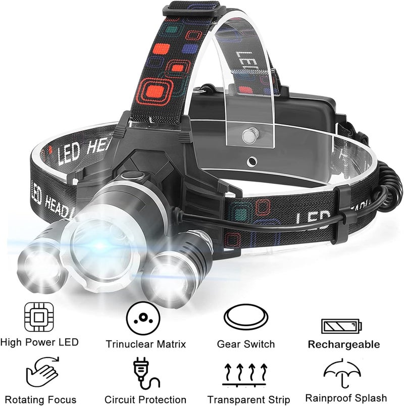 BROCCOLIN Headlamp Flashlight Rechargeable LED Headlamps 230° Wide Beam, Motion Sensor Lightweight Waterproof Ultra Bright Head Torch for Running Dry Camping Fishing Hiking Emergency (3 Light oreng) - Image 4