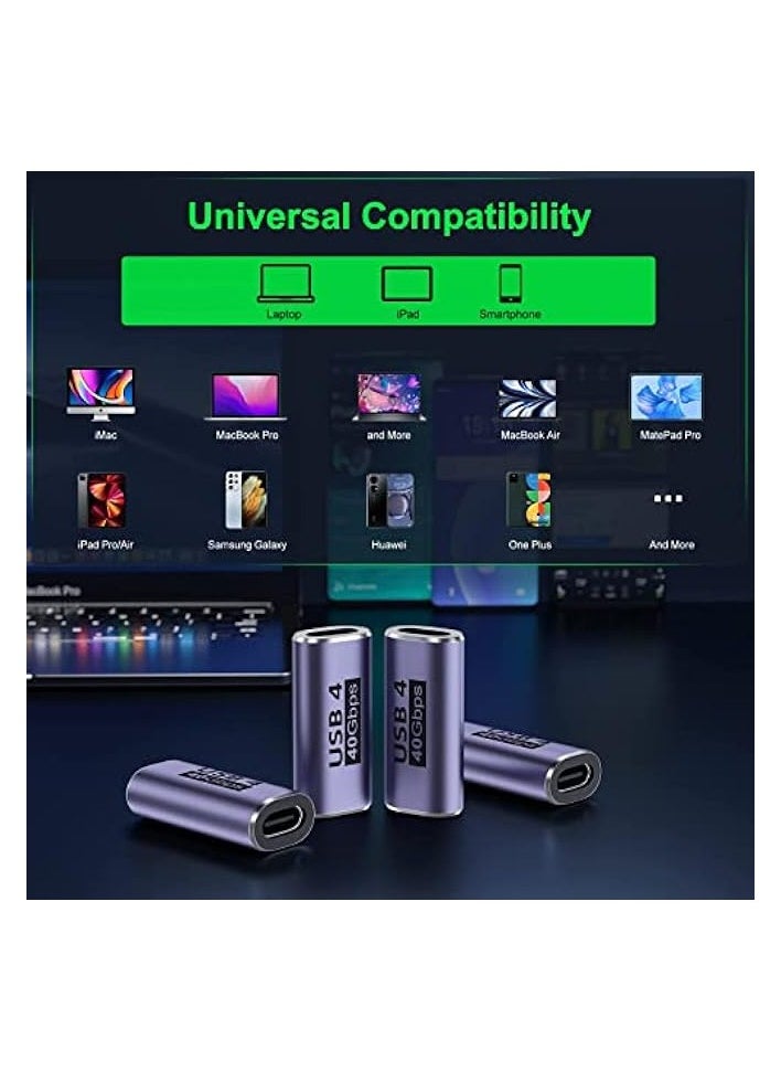 erorex - USB C Female to Female Adapter (4 Pack) USB C Coupler with 40 Gbps PD 100W 8K 60hz Video Compatible for Thunderbolt 4/3, MacBook Pro/Air, USB-C HUB, Magsafe and More Type C Devices - Image 1