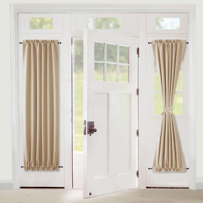 XWZO Room Darkening Curtains for French Doors  Privacy and Thermal Curtains for Glass Door  Rod Pocket Curtains with Tiebacks  25 x 72 inches Long  Biscotti Beige  1 Panel - Image 1