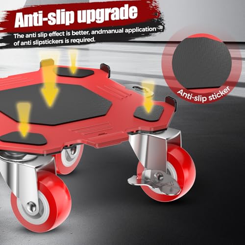 LOYAL TIGER Upgraded Furniture Dolly Movers 5 Wheel Heavy Duty 2000LBS Capacity Carbon Steel Panel 360° Rotating Casters Furniture Slider for Sofa Refrigerator Piano (Red, 6in) - Image 2