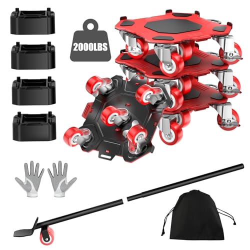 LOYAL TIGER Upgraded Furniture Dolly Movers 5 Wheel Heavy Duty 2000LBS Capacity Carbon Steel Panel 360° Rotating Casters Furniture Slider for Sofa Refrigerator Piano (Red, 6in) - Image 1