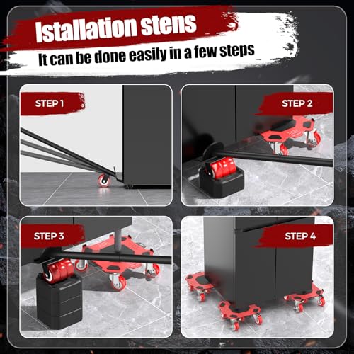 LOYAL TIGER Upgraded Furniture Dolly Movers 5 Wheel Heavy Duty 2000LBS Capacity Carbon Steel Panel 360° Rotating Casters Furniture Slider for Sofa Refrigerator Piano (Red, 6in) - Image 5