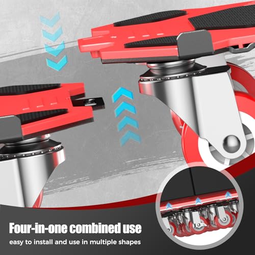 LOYAL TIGER Upgraded Furniture Dolly Movers 5 Wheel Heavy Duty 2000LBS Capacity Carbon Steel Panel 360° Rotating Casters Furniture Slider for Sofa Refrigerator Piano (Red, 6in) - Image 3