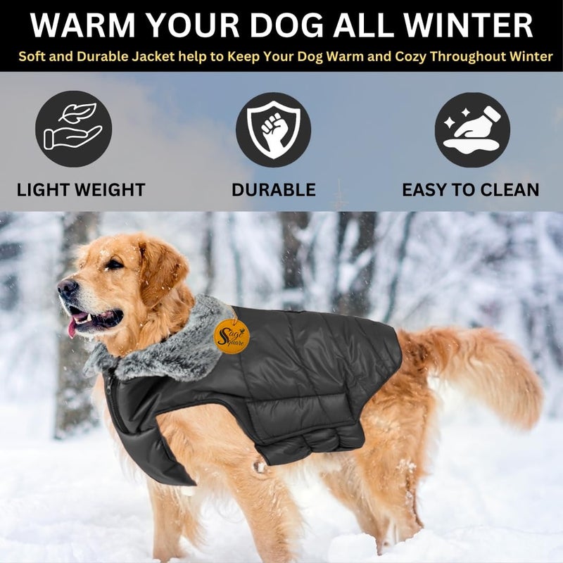 Sage Square Dog Winter Jacket Coat with Fur Collar, Light Weight, Ultra Warm Windproof, Waterproof Dog Jacket for Cold Weather, Thicker Fleece Jacket for Cold Weather (Black) (Large - 26inch) - Image 5