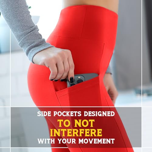 Walifrey Leggings with Pockets for Women, High Waisted Buttery Soft Womens Leggings for Gym Yoga Workout (Red SM) - Image 5