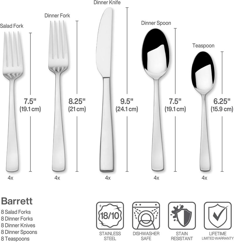 Mikasa Barrett 45Piece Flatware Set 1810 Stainless Steel Silverware Set Service for 8 Minimalist SquareTip Handles Dishwasher Safe - Image 4