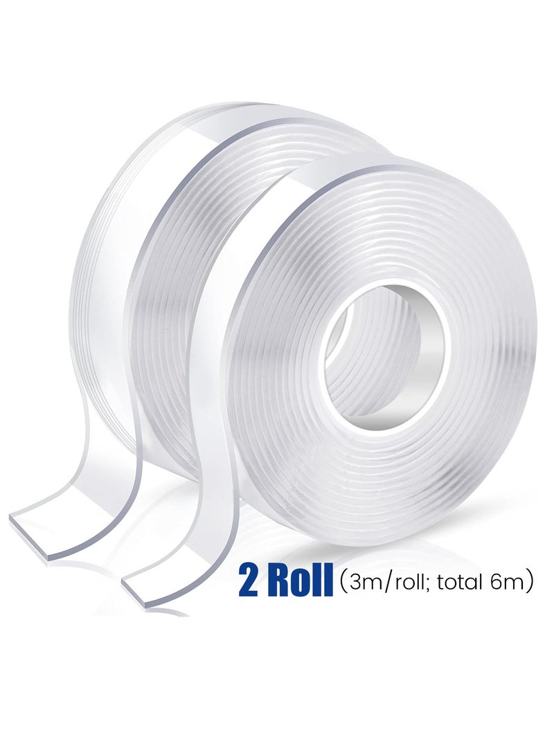 MJZ 2 Rolls Double Sided Tape Heavy Duty, Double Stick Mounting Adhesive Tape (Total 6M), Clear Two Sided Wall Tape Strips, Removable Poster Tape for Home, Nano tape for Office, Car, Outdoor Use, Damage-Free  - Image 1