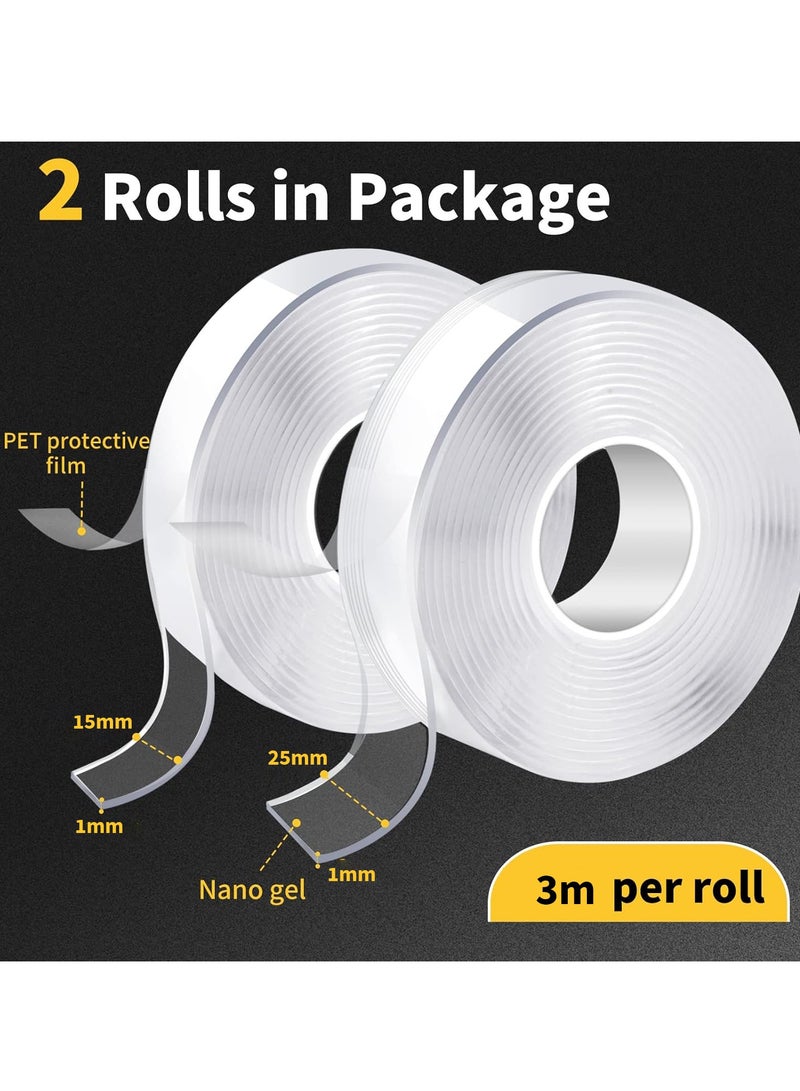 MJZ 2 Rolls Double Sided Tape Heavy Duty, Double Stick Mounting Adhesive Tape (Total 6M), Clear Two Sided Wall Tape Strips, Removable Poster Tape for Home, Nano tape for Office, Car, Outdoor Use, Damage-Free  - Image 2