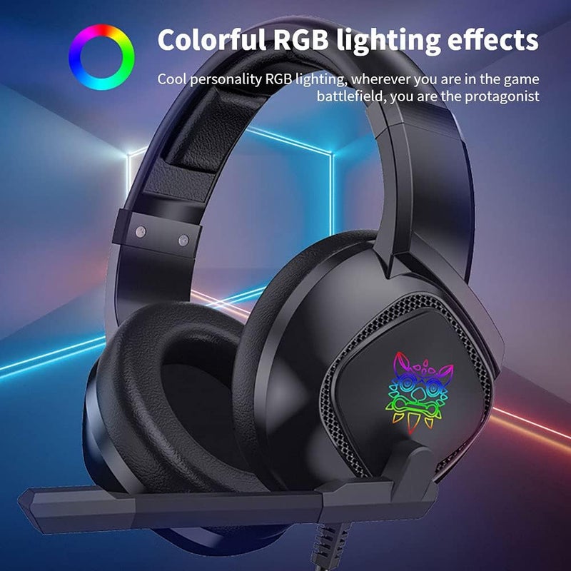 إف إتش سماعة رأس للألعاب Onikuma K19 مع ميكروفون، سماعة رأس لـ PS4 و PS5 و Xbox مع ميكروفون وضوء LED RGB وإلغاء الضوضاء والصوت المحيطي لـ PlayStation وكمبيوتر وPC وMac وXbox One - أسود - Image 2