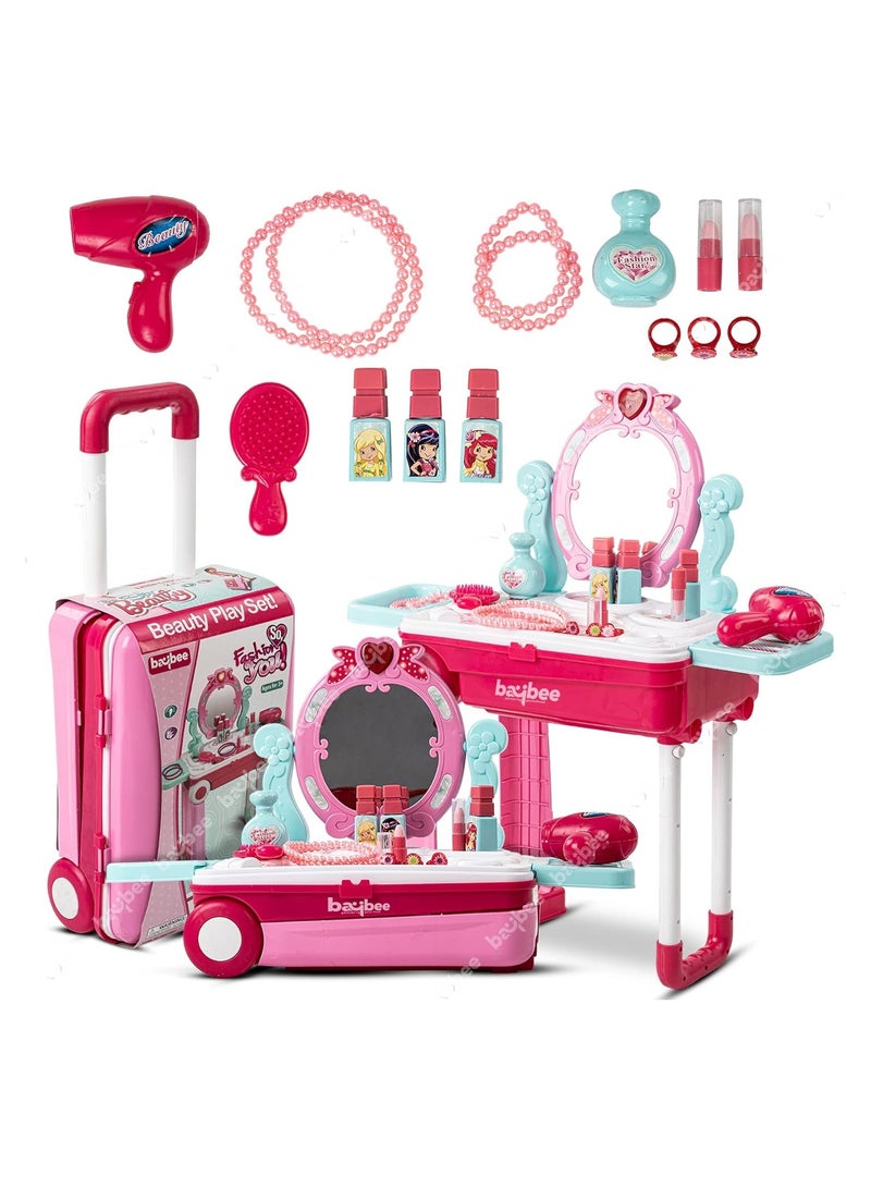 Trolley Case Beauty Set for Girls, Makeup Tool Sets Pretend Play Workbench Playset Educational Toy for Kids - Image 1