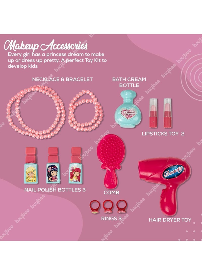 Trolley Case Beauty Set for Girls, Makeup Tool Sets Pretend Play Workbench Playset Educational Toy for Kids - Image 4