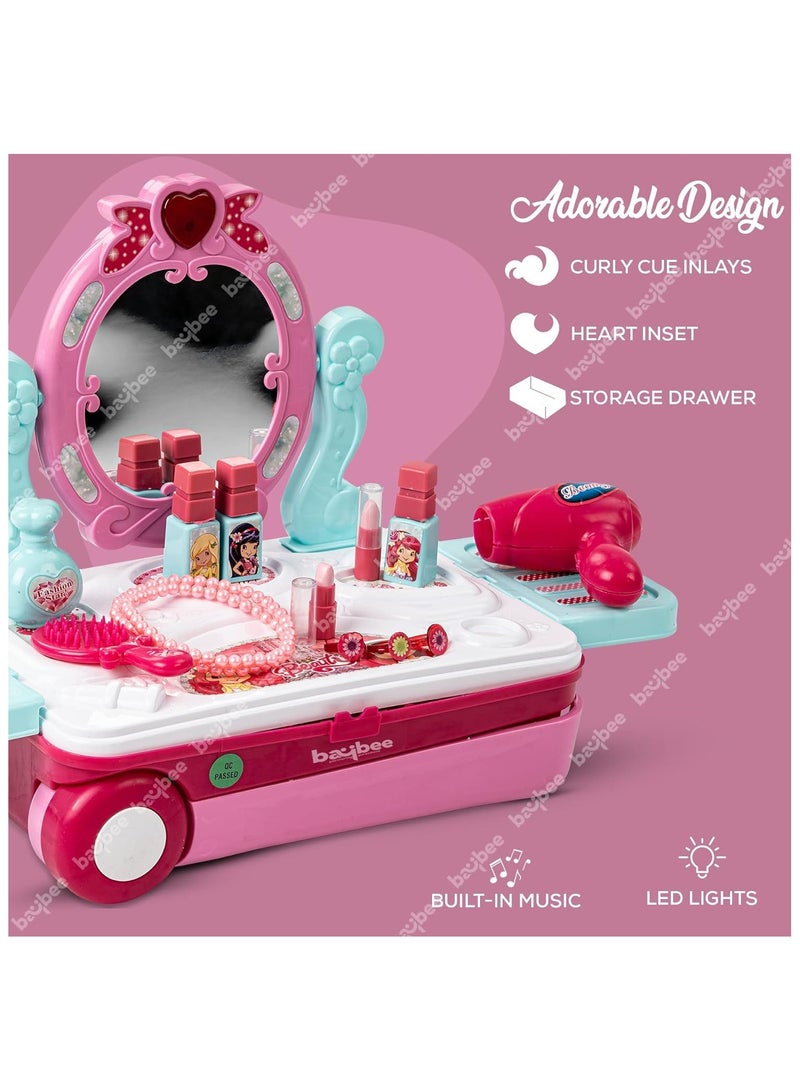 Trolley Case Beauty Set for Girls, Makeup Tool Sets Pretend Play Workbench Playset Educational Toy for Kids - Image 3