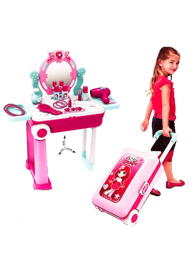Trolley Case Beauty Set for Girls, Makeup Tool Sets Pretend Play Workbench Playset Educational Toy for Kids - Image 2