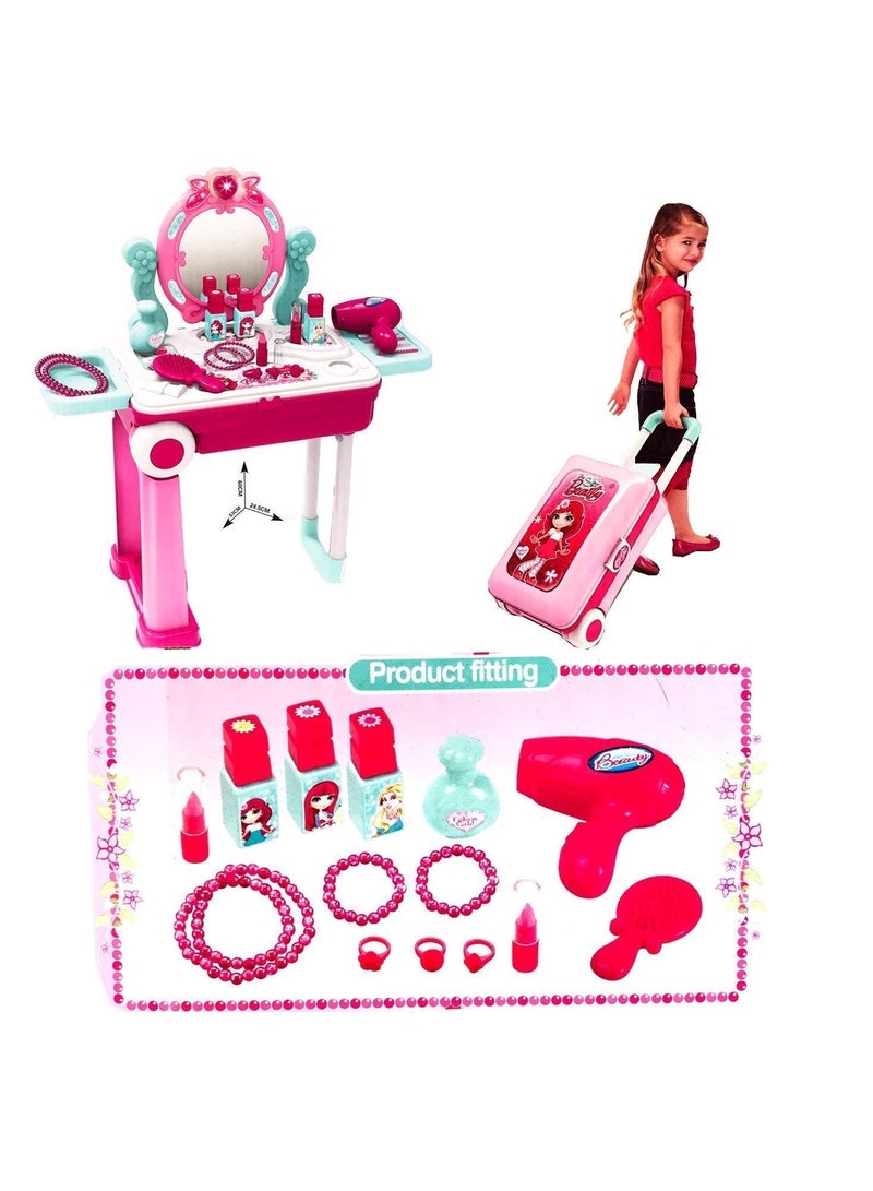 Trolley Case Beauty Set for Girls, Makeup Tool Sets Pretend Play Workbench Playset Educational Toy for Kids - Image 5