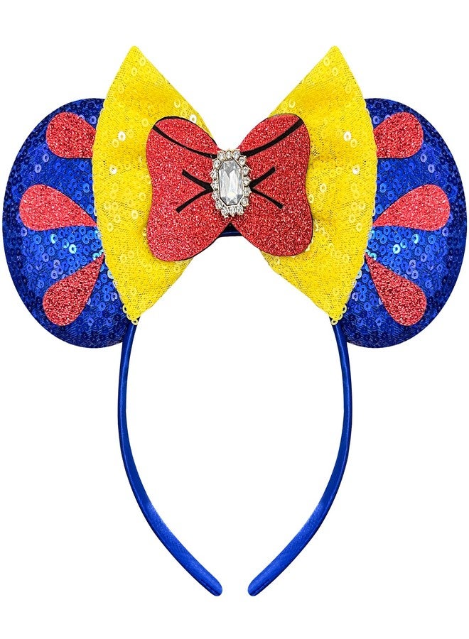 Bolonar Mouse Ears Headband for Women Adult, Red Bows Princess Hairband with Beads Sequin Ears