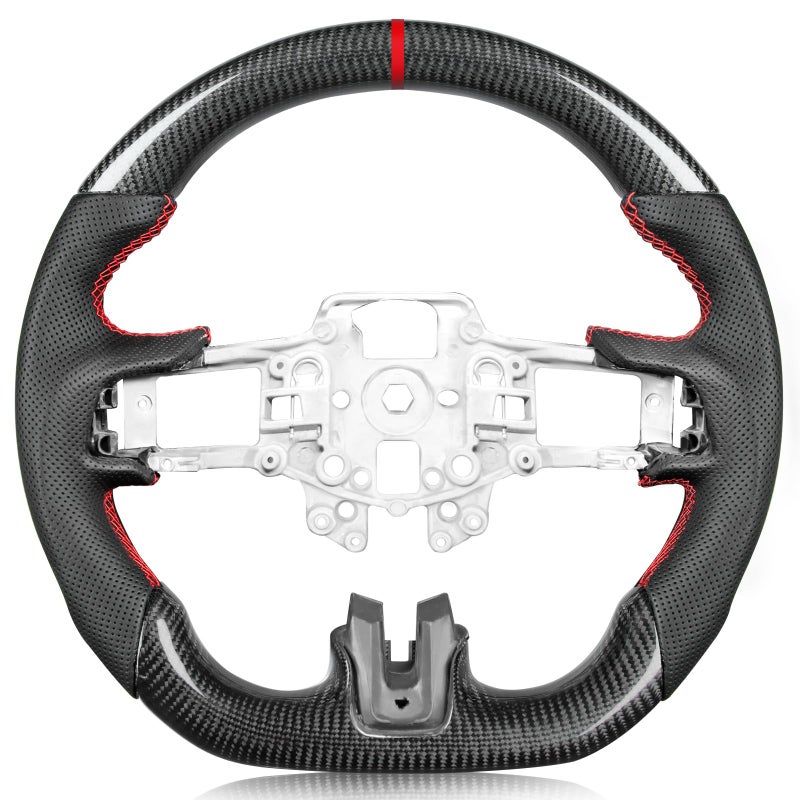 TESFEEL Real Carbon Fiber Steering Wheel for Ford Mustang 20152017 DShaped FlatBottom Nappa Perforated Leather Grip HandStitched for EcoBoostGTV6Shelby GT350GT350R