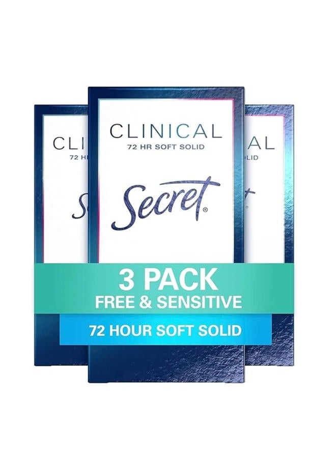 Secret مزيل العرق الطبي القوي للنساء، خالي وحساس، حماية من الإجهاد 3X، حماية من العرق والرائحة لمدة 72 ساعة، معادن متوازنة الحموضة، صلب ناعم، بدون رائحة، 1.6 أونصة (عبوة من 3) - Image 1