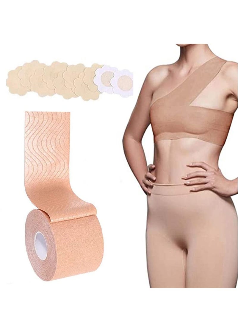 Body Lifting Tape Bar Cover 5cm*5m and 10-Piece Disposable Round Cover Push up Adhesive Bra & Body Lift Tape for Backless Dress Swimsuit Waterproof Body Lifting Tape Bundle - Image 2