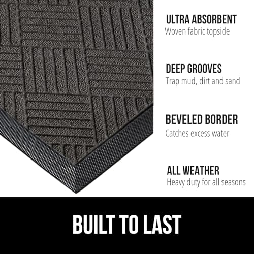 GORILLA GRIP 100% Waterproof All-Season WeatherMax Doormat US Designed Natural Rubber, Stain Fade Resistant, Low Profile Indoor Outdoor Door Mats, Easy Clean, 17x29 Gray Diamond - Image 2