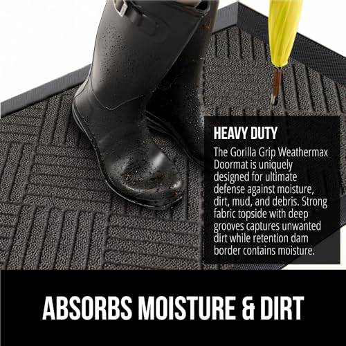 GORILLA GRIP 100% Waterproof All-Season WeatherMax Doormat US Designed Natural Rubber, Stain Fade Resistant, Low Profile Indoor Outdoor Door Mats, Easy Clean, 17x29 Gray Diamond - Image 4