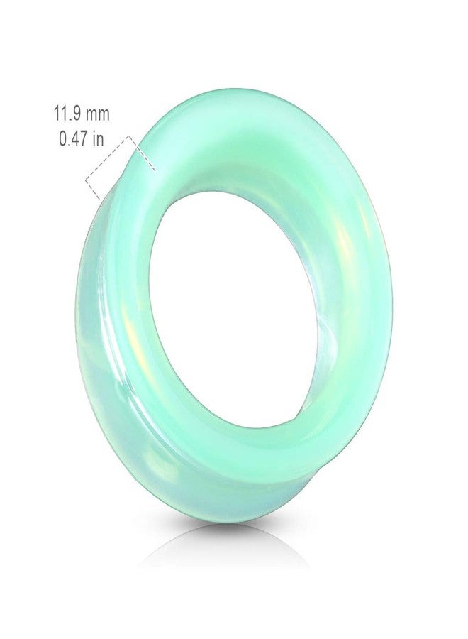 Pierced Owl Green Opalite Glass Double Flared Saddle Tunnel Plug Earrings, Sold as a Pair - Image 2
