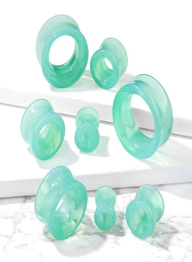 Pierced Owl Green Opalite Glass Double Flared Saddle Tunnel Plug Earrings, Sold as a Pair - Image 3