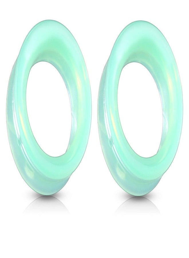 Pierced Owl Green Opalite Glass Double Flared Saddle Tunnel Plug Earrings, Sold as a Pair - Image 1