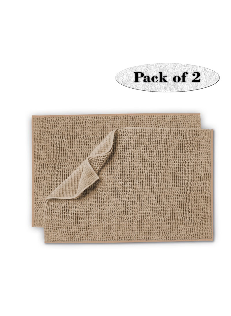 Lavish Touch Set of 2 Chenille 50 x 80 cms Non Slip Extra Soft Floor Rugs Mocha / Brown - Image 1