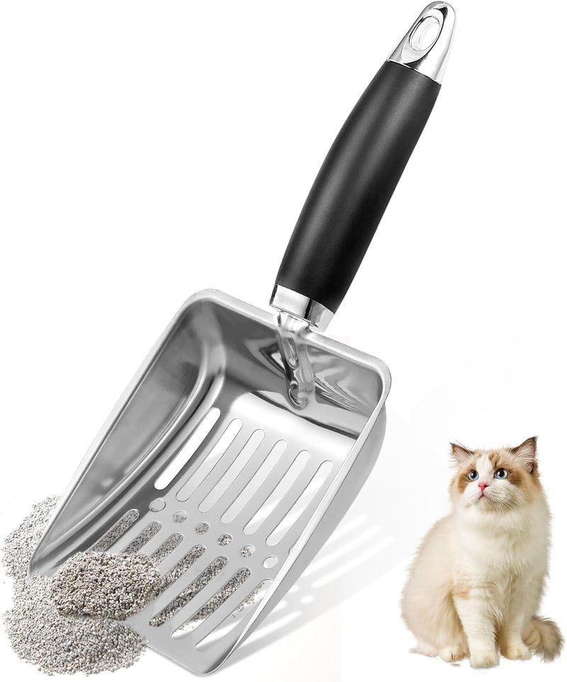 NewGF Individual & group usable Stainless Steel Cat Litter Scoop,Metal Cat Litter Scoop,Kitty Metal Scooper,Sturdy Mesh Scooper,Suitabla cat Scooper for Cat Litter Box(Black) Anti topple design - Image 1