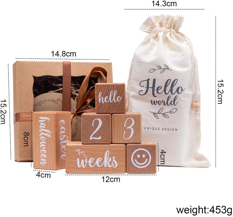 Promise Babe Milestone Blocks Set of 6 Baby Age Blocks for Monthly Milestone Wooden Photo Props Set Perfect for Baby Shower and Keepsake - Image 3