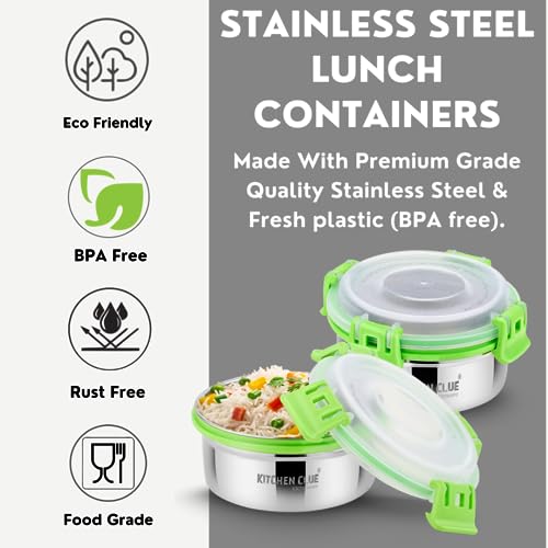 KITCHEN CLUE Stainless Steel Airtight & Leak-Proof Lock N Lock Lunch/Tiffin Box For Office School I 12 Pcs Lunch Container I 350 ML Each I 11Cm*5Cm I Bpa Free Use For Kids & Adults, Green - Image 5