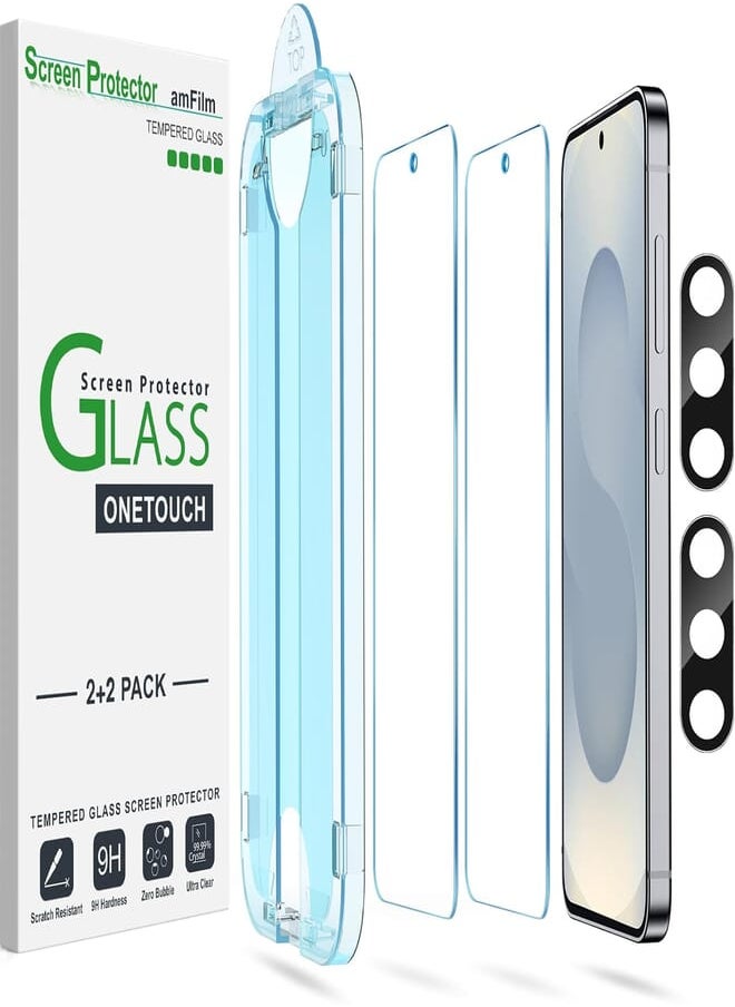 Amfilm amFilm Auto-alignment OneTouch for Samsung Galaxy S25+ Plus 6.7'' Screen Protector + Camera Lens Protector, Tempered Glass, 30 seconds Installation, Bubble Free, Case Friendly, Anti-Scratch [2+2 Pack] 