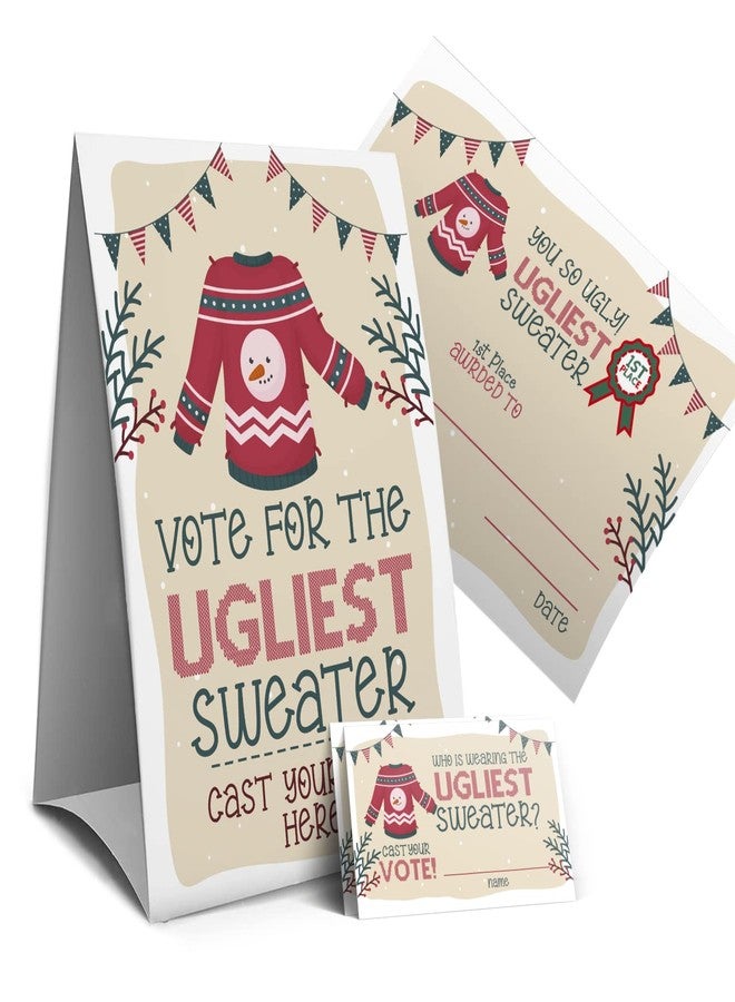 Muruseni Ugly Christmas sweater voting suit, Ugly Sweater Party Christmas Party, Tacky Christmas Party-1 Sign,1Awards and 50 Guessing Cards（51C） - Image 1