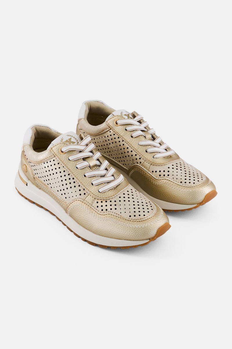 Xti Women Z,C Oro Lace Up Casual Shoes, Gold - Image 1