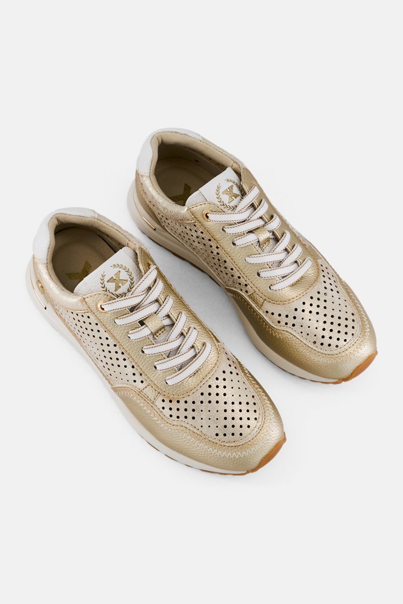 Xti Women Z,C Oro Lace Up Casual Shoes, Gold - Image 2