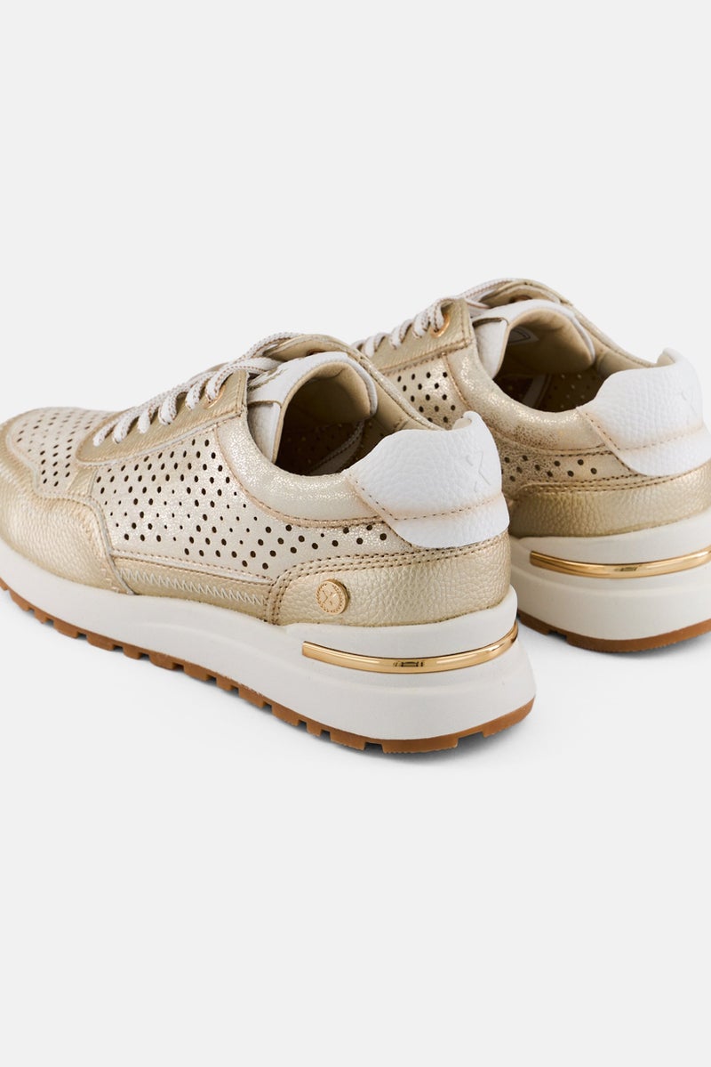 Xti Women Z,C Oro Lace Up Casual Shoes, Gold - Image 4