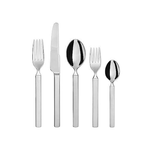 Alessi 4180S5 Dry - Cutlery set composed of one table spoon, one table fork, one table knife, one dessert fork, one tea spoon in 18/10 stainless steel mirror polished with mat handle. - Image 1