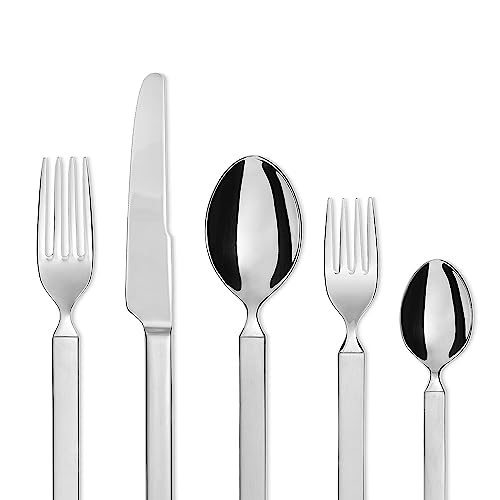 Alessi 4180S5 Dry - Cutlery set composed of one table spoon, one table fork, one table knife, one dessert fork, one tea spoon in 18/10 stainless steel mirror polished with mat handle. - Image 3