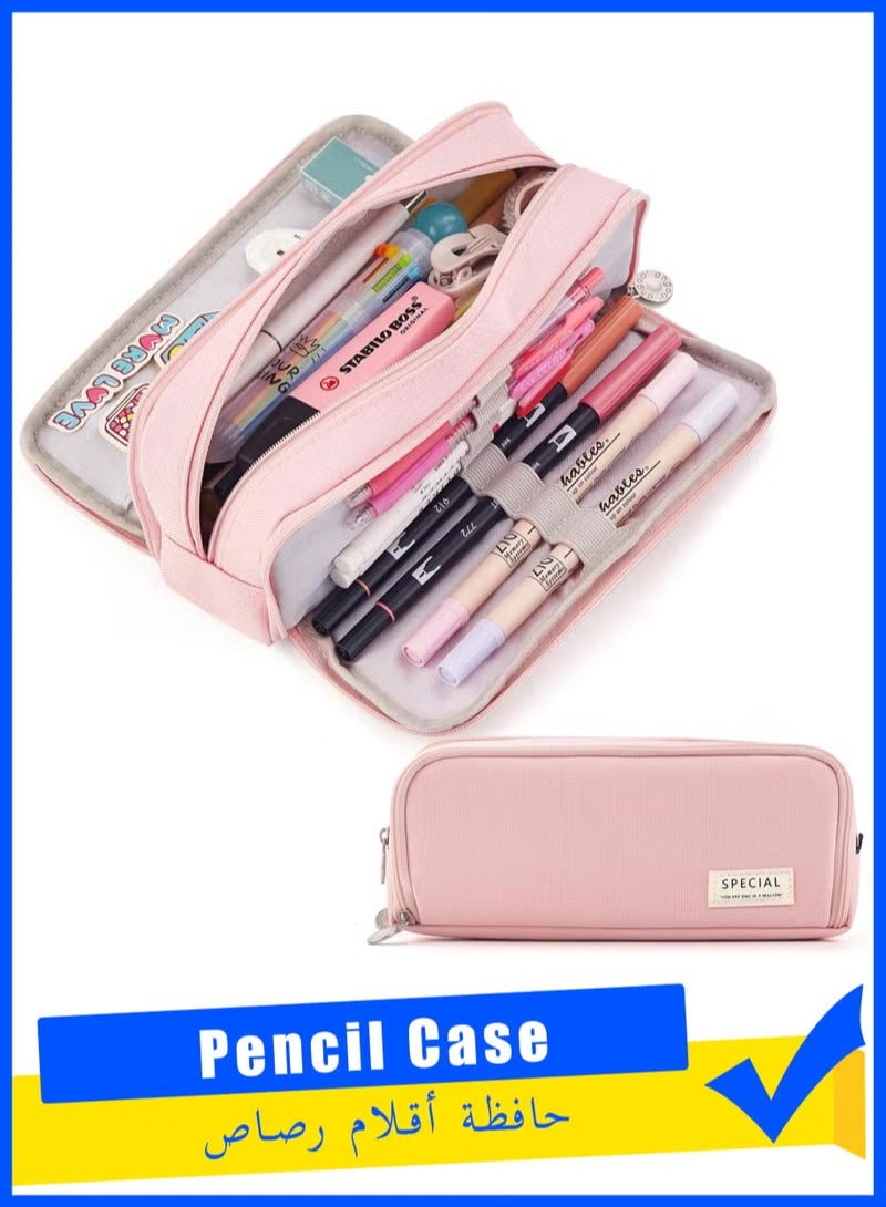 ANGOO Large Capacity Pencil Case 3 Compartment Pouch Pen Bag for School Teen Girl Boy Men Women (Pink) - Image 1