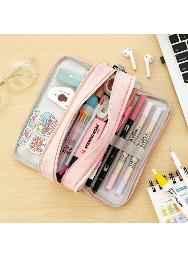 ANGOO Large Capacity Pencil Case 3 Compartment Pouch Pen Bag for School Teen Girl Boy Men Women (Pink) - Image 2